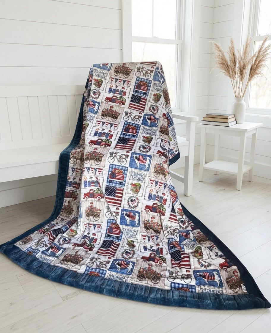 57x72” Farmers Market custom Minky Top paired with the new Dark Sea Vienna 