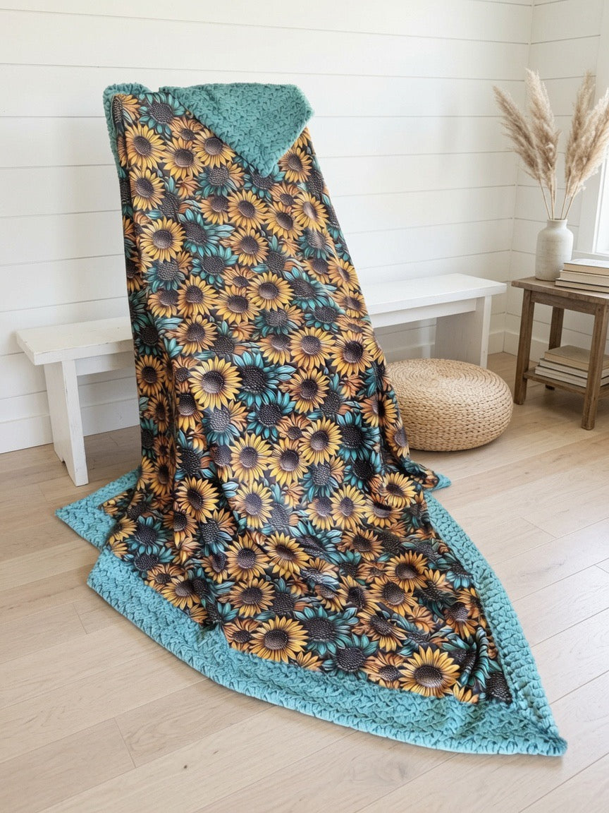 Teal Sunflowers paired with Aqua Ridge